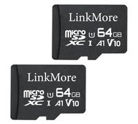 LinkMore XV11 - Tarjeta de memoria flash microSD de 64 GB (paquete de 2), tarjeta micro SDXC, A1, UHS-I, U1, V10, compatible con clase 10, velocidad de lectura de hasta 95 MB/s, adaptador SD incluido