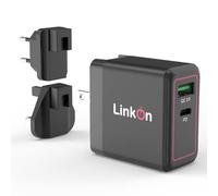 LinkOn Cargador De Pared Ganius 65W GAN Tech 65W USB-C PD3.0 PPS y 18W USB-A QC4.0+ Compatible con MacBook Samsung Galaxy Note S10 S20 Reemplazo del Adaptador De Energía Viajero Portátil