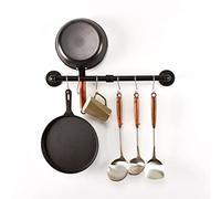 LINKPIPES Estante para ollas de tubo, soporte para tapa de utensilios industriales montado en la pared, colgador de utensilios de cocina, barra colgante con ganchos en S (24 pulgadas, negro)