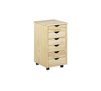 Inter Link - Cajonera rodante - Cajonera rodante 6 cajones - Cajonera de escritorio - Armario rodante - Cajonera - Pino macizo - Lacado natural - AxPxH : 35x39x66 cm - Nils