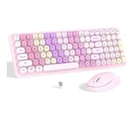 Links9+ Combo de teclado y mouse inalámbrico, teclado retro rosa con tapas redondas y mouse óptico, conexión Plug and Play de 2.4 GHz para Windows, Mac, laptop, PC, escritorio (rosa colorido)
