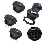Linkstyle 12V 20A Interruptor Basculante, 4Pcs Redondo ON/OFF Interruptor Palanca Impermeable SPST 3 Pines con Carcasa y LED para Coche Barco Moto