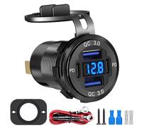 Linkstyle Cargador USB para Coche, Dual PD Tipo C y Dual QC3.0 USB Cargador de Energía del Panel de Salida con LED Voltímetro para Coche