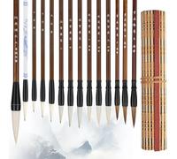 Linkstyle Juego de 14 pinceles de caligrafía china para principiantes, pintura de acuarela con tinta Sumi, pinceles profesionales de escritura de pelo suave con estuche de rollo de bambú