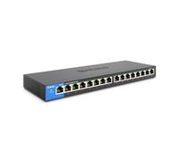 Linksys Business LGS116 Caja metálica de conmutador de Red no administrada Gigabit Ethernet de Escritorio de 16 Puertos, Negro/Azul
