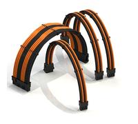 LINKUP - 30cm Extensión de Cable de PSU Súper Suave y Flexible con Funda Personalizada Mod GPU PC Trenzado con Kit de Alineadores|1x 24P (20+4) MB| 1x 8P (4+4) CPU| 2x 8P (6+2) GPU|300mm Naranja Negro