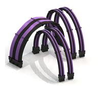 LINKUP - 30cm Extensión de Cable de PSU Súper Suave y Flexible con Funda Personalizada Mod GPU PC Trenzado con Kit de Alineadores|1x 24P (20+4) MB| 2x 8P (4+4) CPU| 2x 8P (6+2) GPU|300mm Púrpura Negro