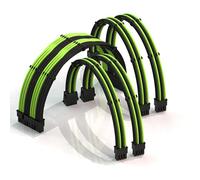 LINKUP - 30cm Extensión de Cable de PSU Súper Suave y Flexible con Funda Personalizada Mod GPU PC Trenzado con Kit de Alineadores| 1x 24P (20+4) MB| 2x 8P (4+4) CPU| 2x 8P (6+2) GPU| 300mm Verde Negro