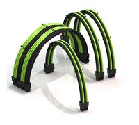 LINKUP - 50cm Extensión de Cable de PSU Súper Suave y Flexible con Funda Personalizada Mod GPU PC Trenzado con Kit de Alineadores| 1x 24P (20+4) MB| 1x 8P (4+4) CPU| 2x 8P (6+2) GPU| 500mm Verde Negro