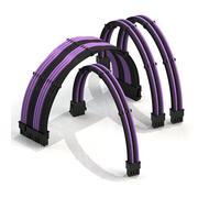 LINKUP - 50cm Extensión de Cable de PSU Súper Suave y Flexible con Funda Personalizada Mod GPU PC Trenzado con Kit de Alineadores|1x 24P (20+4) MB| 1x 8P (4+4) CPU| 2x 8P (6+2) GPU|500mm Púrpura Negro