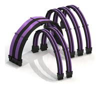 LINKUP - 50cm Extensión de Cable de PSU Súper Suave y Flexible con Funda Personalizada Mod GPU PC Trenzado con Kit de Alineadores|1x 24P (20+4) MB| 2x 8P (4+4) CPU| 3x 8P (6+2) GPU|500mm Púrpura Negro