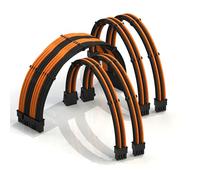 LINKUP - 50cm Extensión de Cable de PSU Súper Suave y Flexible con Funda Personalizada Mod GPU PC Trenzado con Kit de Alineadores|1x 24P (20+4) MB| 2x 8P (4+4) CPU| 2x 8P (6+2) GPU|500mm Naranja Negro