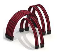 LINKUP - AVA 30cm Cable con Manguito - Prolongación de Cable para Fuente de Alimentación con Kit de Alineadores | 1x 24P (20+4) MB | 2X 8P (4+4) CPU | 2X 8P (6+2) GPU | 300mm - Rojo Negro