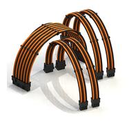 LINKUP - AVA 30cm Cable con Manguito - Prolongación de Cable para Fuente de Alimentación con Kit de Alineadores | 1x 24P (20+4) MB | 2X 8P (4+4) CPU | 2X 8P (6+2) GPU | 300mm - Naranja Negro