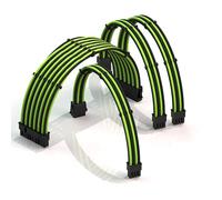 LINKUP - AVA 30cm Cable con Manguito - Prolongación de Cable para Fuente de Alimentación con Kit de Alineadores | 1x 24P (20+4) MB | 1x 8P (4+4) CPU | 2X 8P (6+2) GPU | 300mm - Verde Negro