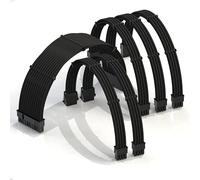 LINKUP - AVA 30cm Cable con Manguito - Prolongación de Cable para Fuente de Alimentación con Kit de Alineadores - Compatible con RTX3090| 1x 24P (20+4) MB| 2x 8P (4+4) CPU| 3x 8P (6+2) GPU|300mm Negro