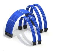 LINKUP - AVA 30cm Cable con Manguito - Prolongación de Cable para Fuente de Alimentación con Kit de Alineadores | 1x 24P (20+4) MB | 2X 8P (4+4) CPU | 2X 8P (6+2) GPU | 300mm - Azul