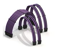 LINKUP - AVA 30cm Cable con Manguito - Prolongación de Cable para Fuente de Alimentación con Kit de Alineadores | 1x 24P (20+4) MB | 2X 8P (4+4) CPU | 2X 8P (6+2) GPU | 300mm - Púrpura Negro