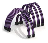 LINKUP - AVA 30cm Cable con Manguito - Prolongación de Cable para Fuente de Alimentación con Kit de Alineadores - Compatible con RTX3090|1x24P(20+4) MB| 2x8P(4+4) CPU| 3x8P(6+2) GPU|300mm PúrpuraNegro