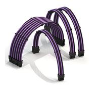 LINKUP - AVA 30cm Cable con Manguito - Prolongación de Cable para Fuente de Alimentación con Kit de Alineadores | 1x 24P (20+4) MB | 1x 8P (4+4) CPU | 2X 8P (6+2) GPU | 300mm - Púrpura Negro