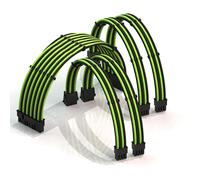 LINKUP - AVA 30cm Cable con Manguito - Prolongación de Cable para Fuente de Alimentación con Kit de Alineadores | 1x 24P (20+4) MB | 2X 8P (4+4) CPU | 2X 8P (6+2) GPU | 300mm - Verde Negro
