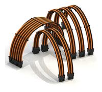 LINKUP - AVA 30cm Cable con Manguito - Prolongación de Cable para Fuente de Alimentación con Kit de Alineadores -Compatible con RTX3090|1x24P(20+4) MB| 2x8P(4+4) CPU| 3x8P(6+2) GPU|300mm Naranja Negro