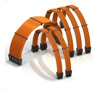 LINKUP - AVA 30cm Cable con Manguito - Prolongación de Cable para Fuente de Alimentación con Kit de Alineadores - Compatible con RTX3090| 1x 24P(20+4) MB| 2x 8P(4+4) CPU| 3x 8P(6+2) GPU| 300mm Naranja