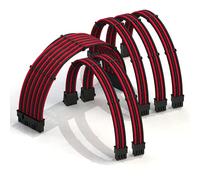 LINKUP - AVA 30cm Cable con Manguito - Prolongación de Cable para Fuente de Alimentación con Kit de Alineadores - Compatible con RTX3090| 1x24P(20+4) MB| 2x8P(4+4) CPU| 3x8P(6+2) GPU| 300mm Rojo Negro