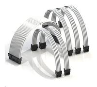 LINKUP - AVA 30cm Cable con Manguito - Prolongación de Cable para Fuente de Alimentación con Kit de Alineadores - Compatible con RTX3090|1x 24P (20+4) MB| 2x 8P (4+4) CPU| 3x 8P (6+2) GPU|300mm Blanco