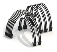 LINKUP - AVA 30cm Cable con Manguito - Prolongación de Cable para Fuente de Alimentación con Kit de Alineadores - Compatible con RTX3090|1x24P(20+4) MB| 2x8P(4+4) CPU| 3x8P(6+2) GPU|300mm Blanco Negro