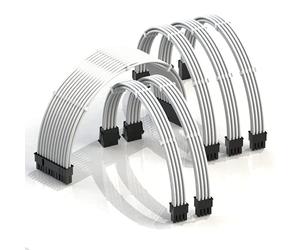 LINKUP - AVA 30cm Cable con Manguito - Prolongación de Cable para Fuente de Alimentación con Kit de Alineadores - Compatible con RTX3090|1x 24P (20+4) MB| 2x 8P (4+4) CPU| 3x 8P (6+2) GPU|300mm Blanco