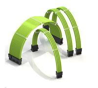 LINKUP - AVA 50cm Cable con Manguito - Prolongación de Cable para Fuente de Alimentación con Kit de Alineadores | 1x 24P (20+4) MB | 1x 8P (4+4) CPU | 2X 8P (6+2) GPU | 500mm - Verde