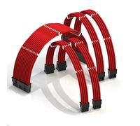 LINKUP - AVA 50cm Cable con Manguito - Prolongación de Cable para Fuente de Alimentación con Kit de Alineadores | 1x 24P (20+4) MB | 2X 8P (4+4) CPU | 2X 8P (6+2) GPU | 500mm - Rojo