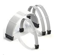 LINKUP - AVA 50cm Cable con Manguito - Prolongación de Cable para Fuente de Alimentación con Kit de Alineadores | 1x 24P (20+4) MB | 1x 8P (4+4) CPU | 2X 8P (6+2) GPU | 500mm - Blanco -