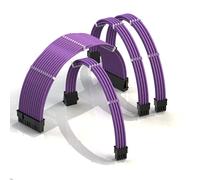 LINKUP - AVA 50cm Cable con Manguito - Prolongación de Cable para Fuente de Alimentación con Kit de Alineadores | 1x 24P (20+4) MB | 1x 8P (4+4) CPU | 2X 8P (6+2) GPU | 500mm - Púrpura