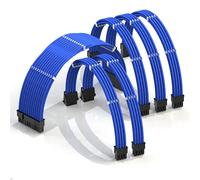 LINKUP - AVA 50cm Cable con Manguito - Prolongación de Cable para Fuente de Alimentación con Kit de Alineadores - Compatible con RTX3090| 1x 24P (20+4) MB| 2x 8P (4+4) CPU| 3x 8P (6+2) GPU| 500mm Azul