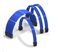 LINKUP - AVA 50cm Cable con Manguito - Prolongación de Cable para Fuente de Alimentación con Kit de Alineadores | 1x 24P (20+4) MB | 1x 8P (4+4) CPU | 2X 8P (6+2) GPU | 500mm - Azul