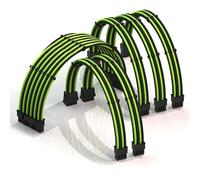 LINKUP - AVA 50cm Cable con Manguito - Prolongación de Cable para Fuente de Alimentación con Kit de Alineadores - Compatible con RTX3090| 1x24P(20+4) MB| 2x8P(4+4) CPU| 3x8P(6+2) GPU|500mm Verde Negro