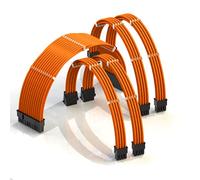 LINKUP - AVA 50cm Cable con Manguito - Prolongación de Cable para Fuente de Alimentación con Kit de Alineadores | 1x 24P (20+4) MB | 2X 8P (4+4) CPU | 2X 8P (6+2) GPU | 500mm - Naranja
