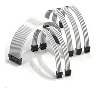 LINKUP - AVA 50cm Cable con Manguito - Prolongación de Cable para Fuente de Alimentación con Kit de Alineadores - Compatible con RTX3090|1x 24P (20+4) MB| 2x 8P (4+4) CPU| 3x 8P (6+2) GPU|500mm-Blanco
