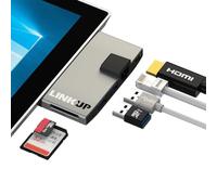 LINKUP - Surface Pro 7 Compatible SD Card Micro Memory Reader Adapter Hub | 6-in-1 Docking Station | 4K HDMI, Gigabit Ethernet, SD/Micro SD Card Slots, 1 x USB-A 3.0, 1 x USB-C |