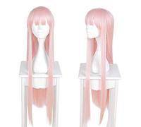 LINLINCD - 100 cm DARLING in der FRANXX 002 Peluca Horn Horn Haarnadel Zero Two Cosplay Peluca 02 Rosa Largo Pelo Liso Disfraz con cuernos Talla Única Peluca sin Horquilla