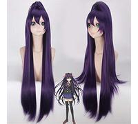 LINLINCD 100cm Purple Cosplay Date A Live Tohka Yatogami Largo recto sintético completo pelucas peluca Chip cola de caballo Fibra de resistencia al calor