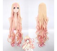 LINLINCD 120 cm Macross Shery Amarillo Rosa Ombre Peluca Larga Ondulada Pelo Sintético Anime Cosplay Pelucas para Mujeres Disfraz Fiesta