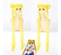 LINLINCD 120 cm Sailor Moon Cosplay Peluca Amarillo Largo Ondulado Pelo Sintético Tsukino Usagi Anime Disfraz Fiesta Pelucas para Mujeres Resistente al Calor