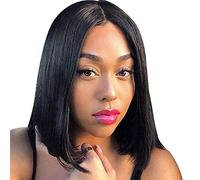 LINLINCD - 13 * 4 encaje frontal parte media corta negro péndulo peluca de pelo humano 8 pulgadas