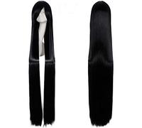 LINLINCD - 150 cm recta Super Long Anime Cosplay Wig With Bangs Synthetic Hair Black Blue Purple Red Orange White Wigs for Women Rose Net White Black