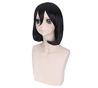 LINLINCD -40cm Anime Ataque en Titan Mikasa Ackerman Peluca Cosplay Pelucas de Pelo Negro Pelo Halloween Jugar 1: 1 Gorras