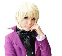 LINLINCD -Alois Trancy Cosplay Black Butler Cosplay corto Rubio Pelucas Cosplay Anime Cosplay Peluca sintética resistente al calor