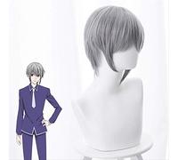 LINLINCD -Anime Coer Wig. Anime Fruits Basket Souma Yuki gris peluca de pelo corto Cosplay disfraz peluca+gorra